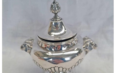 VICTORIAN SILVER INKWELL WITH TWIN RAMS HEAD HANDLES & HALF ...