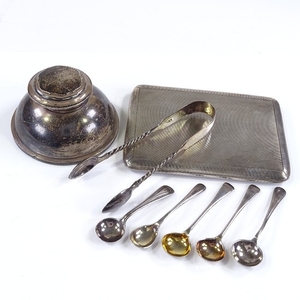 Various silverware, including engine turned silver cigarette...