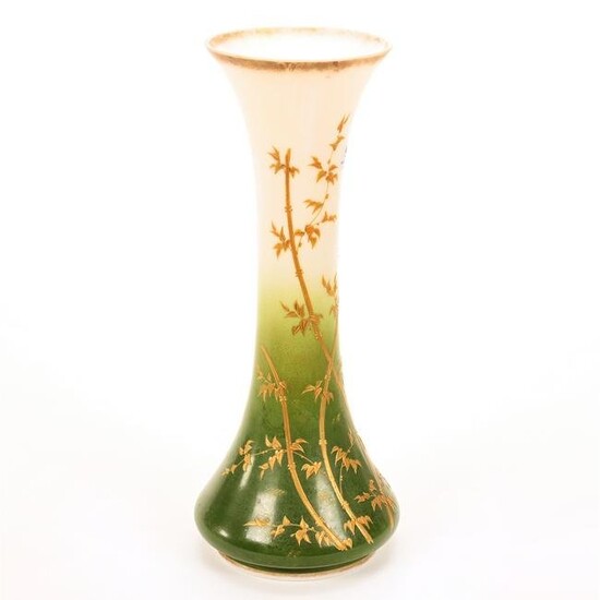 Vase, White Opaque Art Glass, Decorated