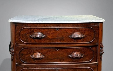 Victorian Burl Wood Marble Top Chest of Drawers