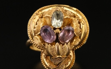 Vintage 14K and 10K Amethyst and Peridot Cannetille Ring