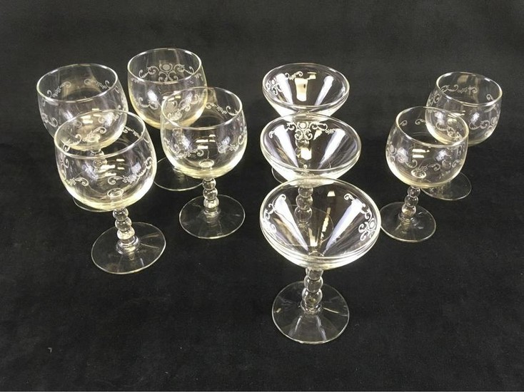 Vintage Etched Champagne Glass Set