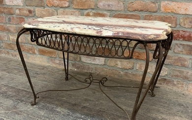 Vintage French wrought iron marble topped coffee table, H 51...