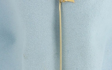 Vintage Pink Sapphire and Pearl Leaf Stick Pin in 14k Yellow Gold