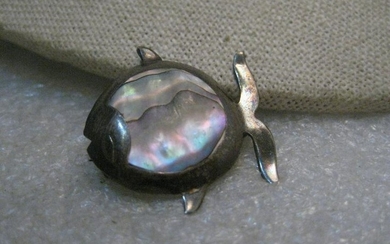 Vintage Sterling Taxco Abalone Fish Brooch, signed SCH