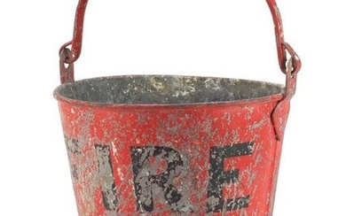 Vintage painted metal fire bucket with swing handle
