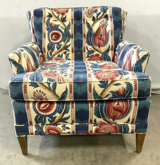 Vntg Tufted Back Armchair W Floral Detailed Fabric