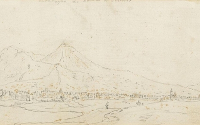 William Marlow, British 1740-1813- Near Naples; and Vesuvius; pencil and grey and brown ink on paper, the first inscribed 'Drawn large size in watercolours' (lower edge) and 'N. Nap' (upper edge), the second inscribed 'Montagna di somas d Vesuvia'...