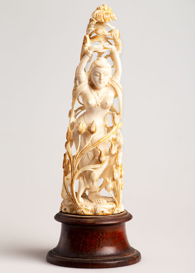 a fine, old, Indian, antler / bone, curving depicting a goddess