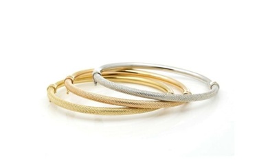 womens White Rose And Yellow Gold Bangles 3 Bracelet Set In 18k Gold