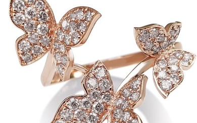 1.02 Cttw Fancy Pink Diamonds Butterflies - 14 kt. Pink gold - Ring - NO RESERVE