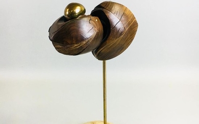 Angel E. Pena Reina Sculpture, Santiago, Cuba, 2001, Pensamiento Erotico, from Serie Germinacion, wood and brass, signed and dated on b