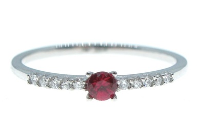 14 KT white solid gold ring set with Ruby and...
