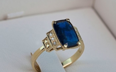 14 kt. Gold - Ring - 2.06 ct Sapphire - Diamonds