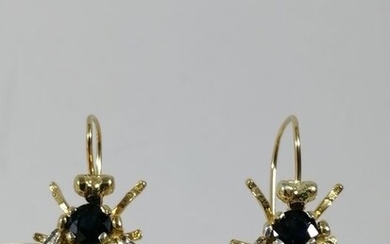 14 kt. Gold, Silver - Earrings - 0.20 ct Emerald - Diamonds, Rubys