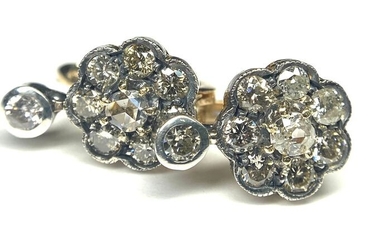 14 kt. Silver, Yellow gold - Earrings - 2.00 ct Diamonds