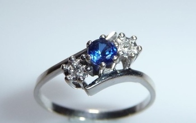 14 kt. White gold - Ring - 0.30 ct Sapphire - Diamonds