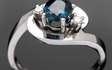 14 kt. White gold - Ring - 0.70 ct Sapphire - Diamonds