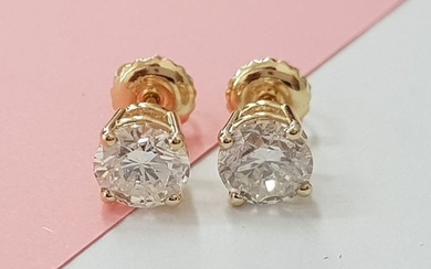 14 kt. Yellow gold - Earrings - 0.60 ct Diamond - F VVS2 no reserve