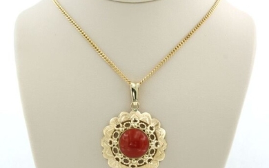 14 kt. Yellow gold - Necklace with pendant Coral