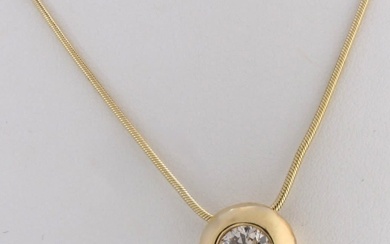 14K Yellow Gold Solitaire Diamond Pendant, Chain