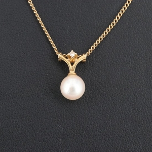 14K and 18K Yellow Gold Cultured Pearl and Diamond Necklace