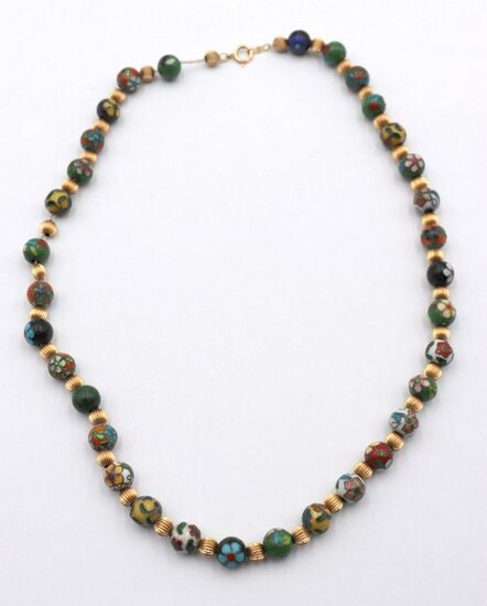 14Kt Yellow Gold & Cloisonne Beaded Necklace