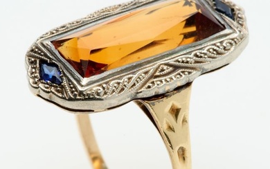 14k Edwardian Citrine Sapphire Ring
