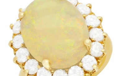 14k Yellow Gold 4.73ct White Opal 1.92ct Diamond Ring