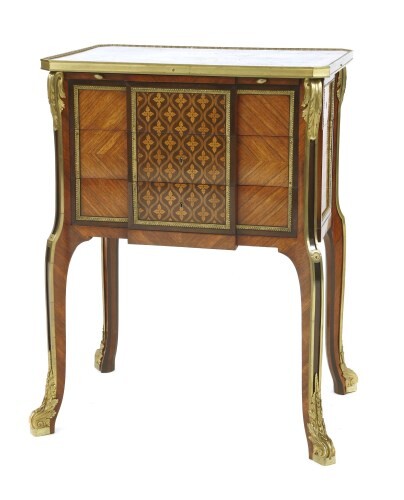 A Louis XVI-style parquetry and ormolu-mounted writing table