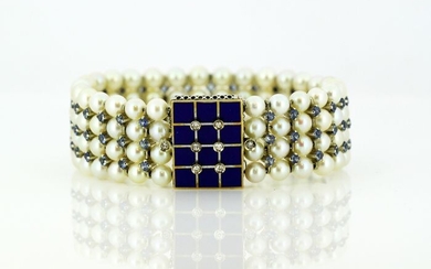 18 kt. Akoya pearls, White gold, 5 mm - Bracelet, Bangle - Aquamarines, Diamonds