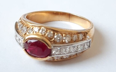18 kt. Gold - Ring Diamond - Ruby