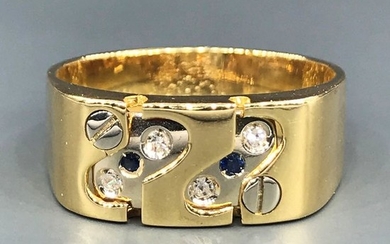 18 kt. Gold, White gold - Ring - 0.06 ct Diamond - Sapphire