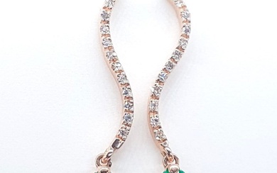 18 kt. Pink gold - Earrings - 0.60 ct Emerald - Diamonds
