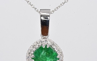 18 kt. White gold - Necklace - 3.31 ct Emerald - Diamonds