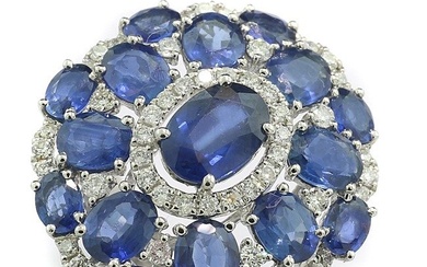 18 kt. White gold - Ring - 6.00 ct Sapphire - Diamonds, Sapphires