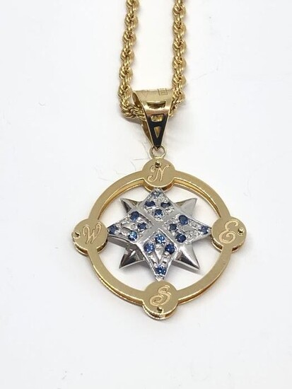 18 kt. White gold, Yellow gold - Necklace with pendant Sapphire - Sapphires