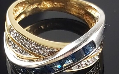 18 kt. White gold, Yellow gold - Ring - 0.35 ct Sapphire - Diamonds