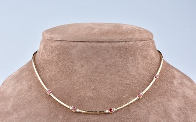 18 kt. Yellow gold - Necklace - 0.55 ct Ruby - Diamond
