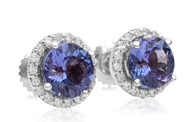 1.80 Carat Tanzanite and 0.25 Ct Diamonds - 14 kt. White gold - Earrings - NO RESERVE