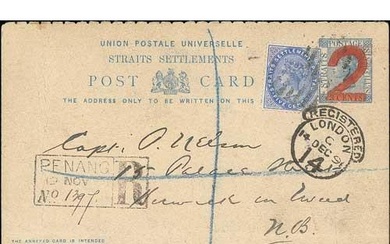 1891 "2" on 3c Reply card (outward half), very large surchar...