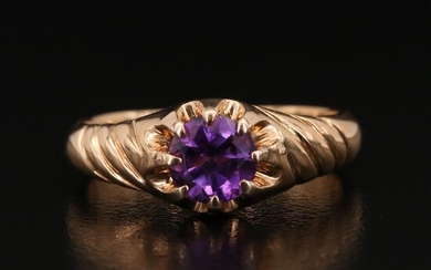 18K Amethyst Ring with Fluted Shoulders