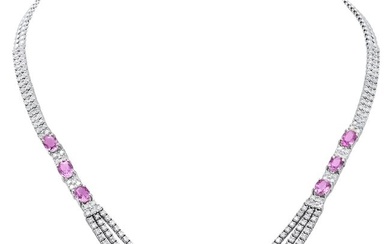 18K White Gold 9.83ct Diamond and 5.75ct Pink Sapphire Necklace
