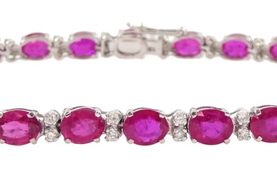 18ct white gold oval ruby and round brilliant cut diamond bracelet