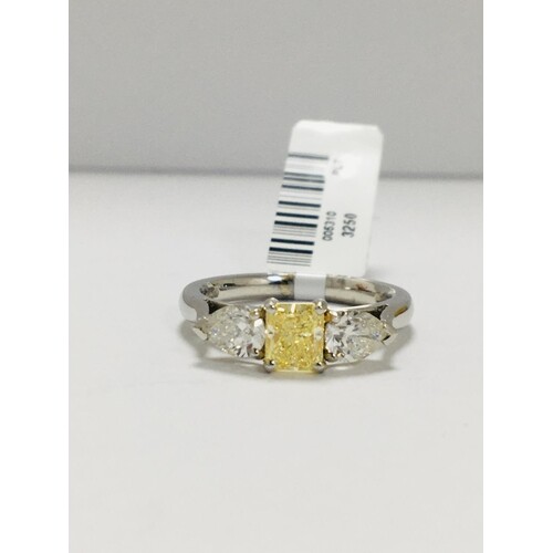 18ct white gold trilogy ring,Fancy yellow centre 0.70ct Rad...