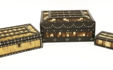 An Indian ebony and porcupine quill casket