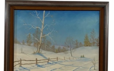 1968 Winter Scene by Ronald Johnson 1969 Oil Painting on Canvas