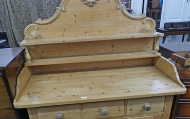 19TH CENTURY PINE DRESSER WITH SHAPED AND SHELVED BACK...