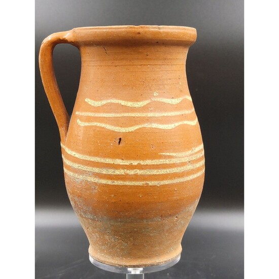 19th C American Redware Pottery Pitcher