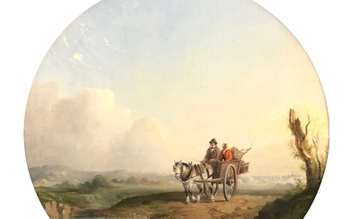19th century English school, figures on a horse and cart, oi...